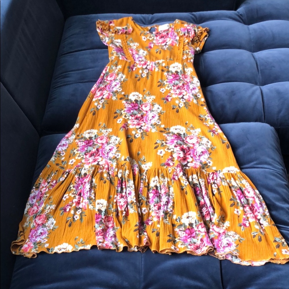 Joyfolie Floral Kids Dress - Mustard and Pink